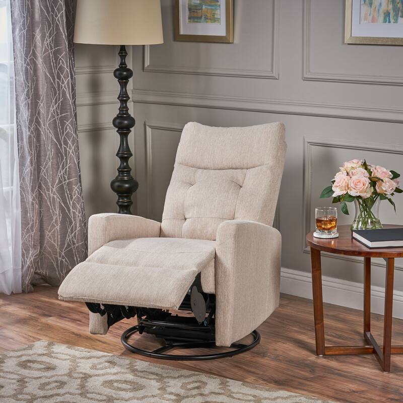Roomfitters Swivel Recliner Chair with Tufted Back and Metal Base, Push-Back Reclining Lounge Chair for Living Room