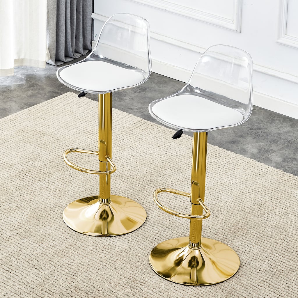 Adjustable Height Bar Stools Set of 2, Swivel Bar Stools with PET Backrest and Footrest, Kitchen Island Chair with PU Seats