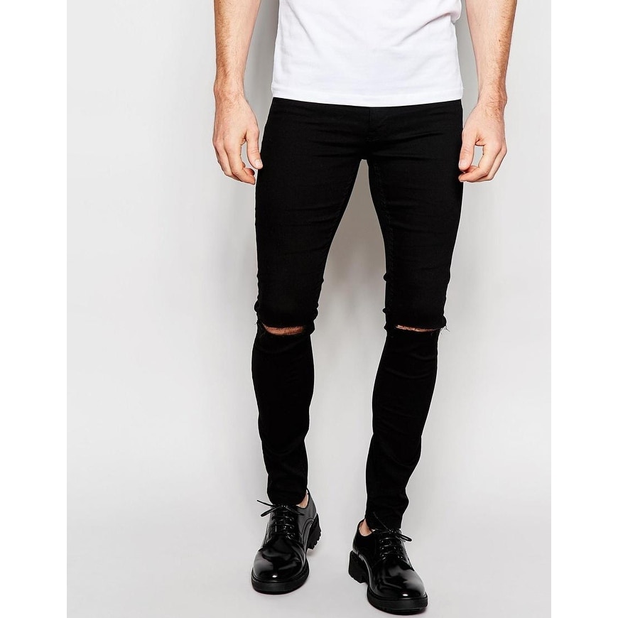 mens black ripped knee skinny jeans