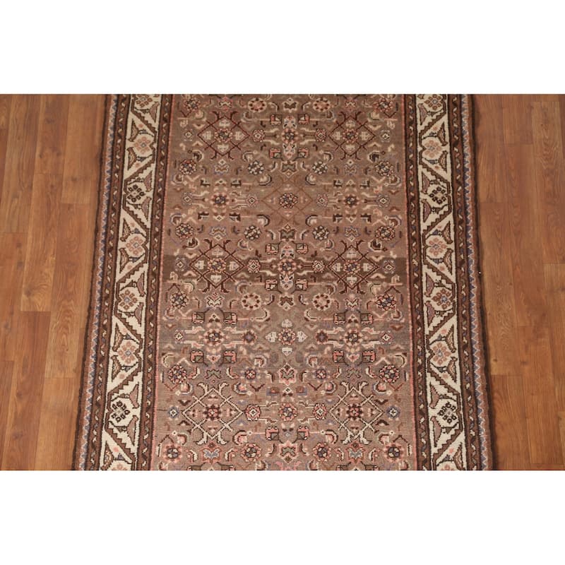 Traditional Hamedan Persian Vintage Runner Rug Handmade Wool Carpet - 3'8"x 9'8"