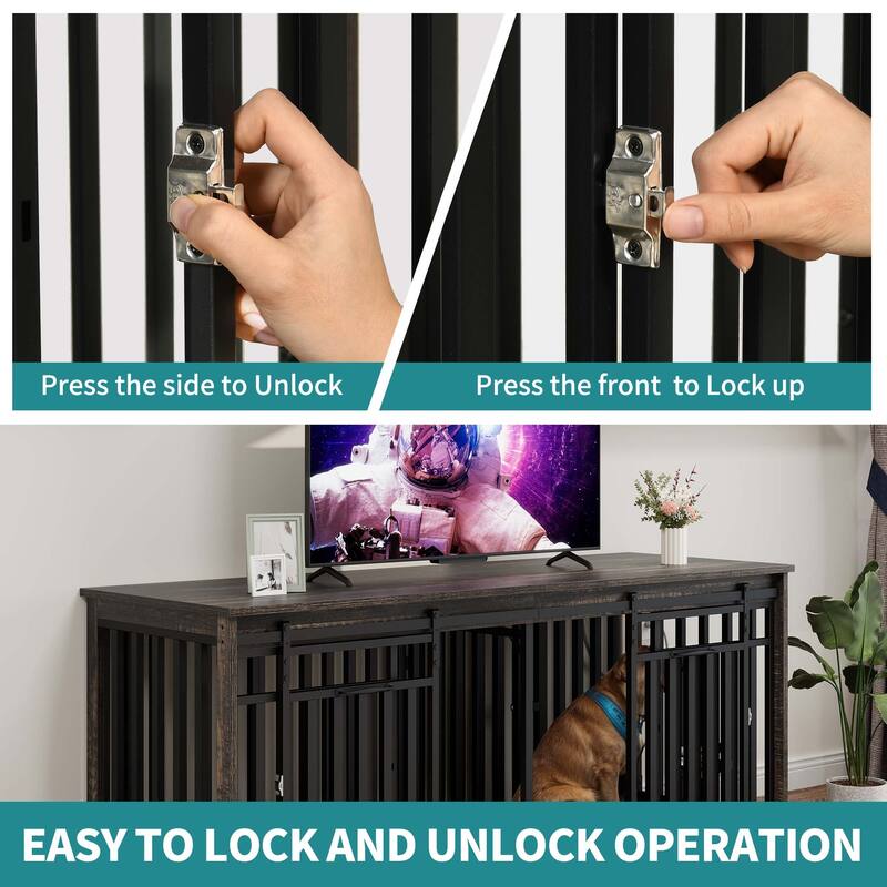 71" Large Double Dog Crate Furniture Dog Kennel with Sliding Doors