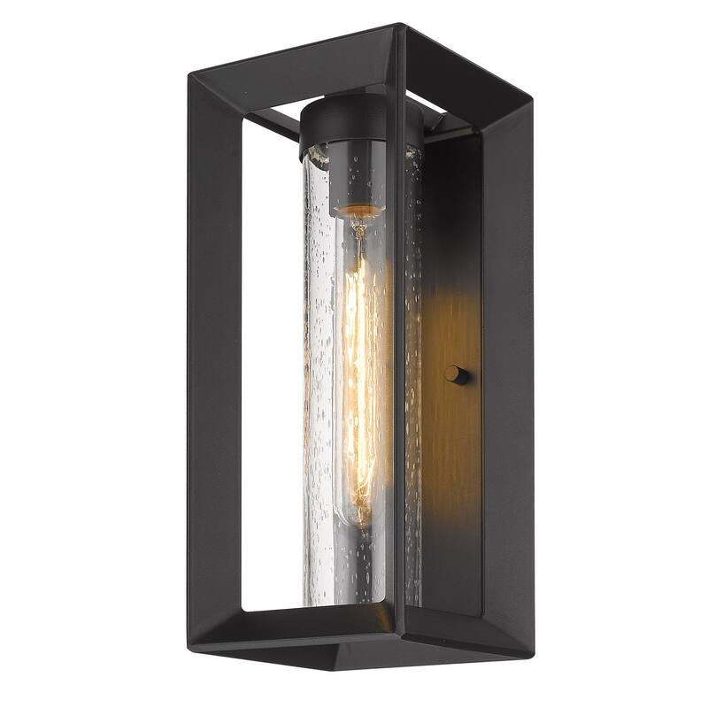 Golden Lighting Smyth 1-light Outdoor Wall in Natural Black and Seeded Glass