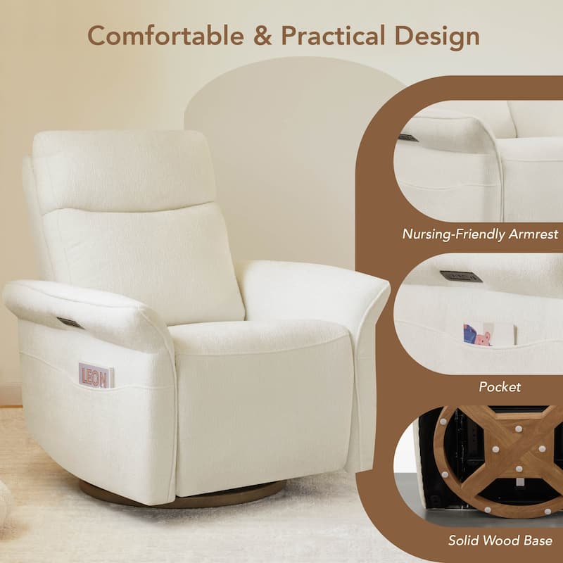 Spruce & Spring Power Swivel Recliner Chair Triple-Motor Nursery Glider