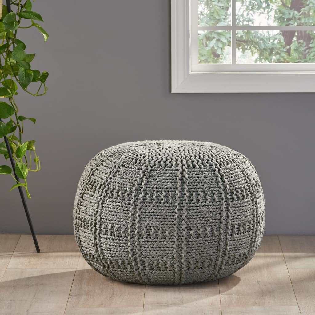 Charming Knitted Cotton Pouf for Stylish Home Decor and Comfort