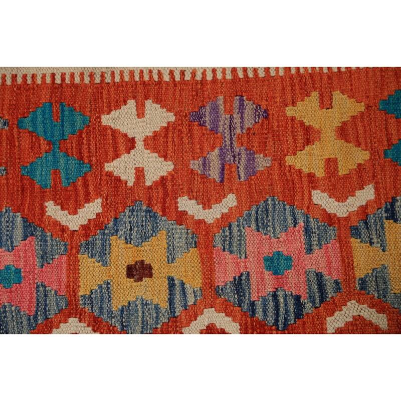 Reversible Kilim Oriental Area Rug Hand-Woven Orange Wool Carpet - 8'2" x 9'9"