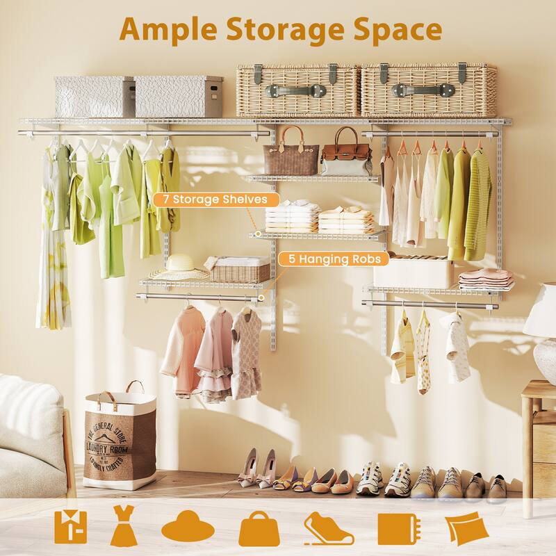 Gymax Wire Closet Organizer System Wall-mounted Adjustable Storage