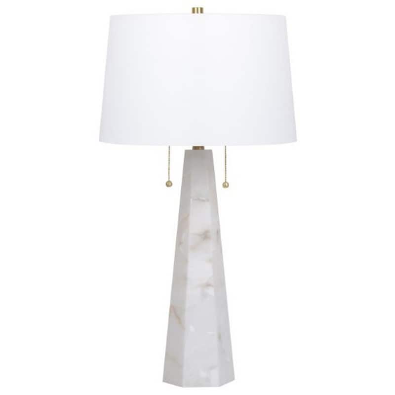 32 Inch Table Lamp, White Drum Shade, Double Pull Chain, Tapered Cone Base