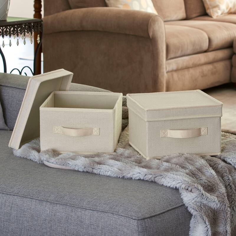 Household Essentials Canvas Storage Bins with Removable Lid, Set of 2