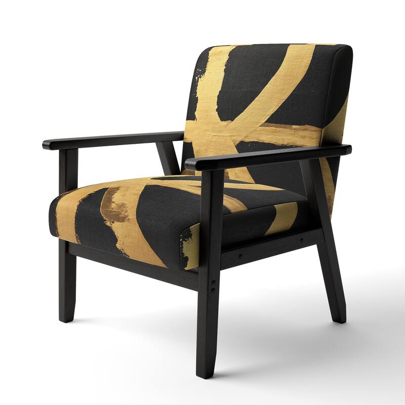 Designart "Black & White Crossing Paths I" Upholstered Abstract Accent Chair - Modern Arm Chair For Bedroom