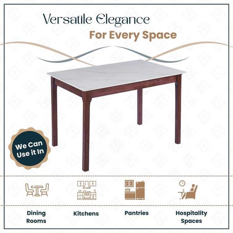 Mina Sintered Stone Rectangular Dining Table - Modern Scratch & Heat Resistant Kitchen Table with Solid Rubberwood Legs