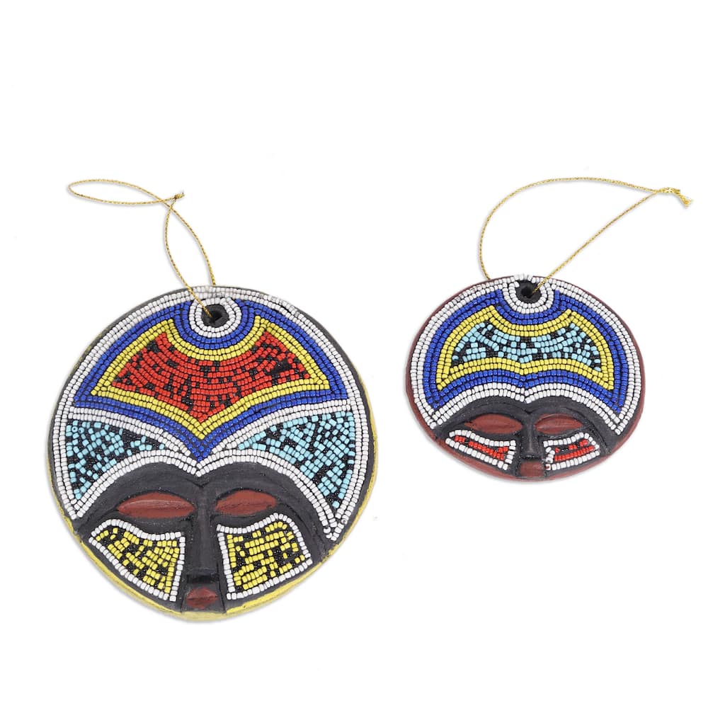 Novica Handmade Ashanti Vibrancy Recycled Plastic Beaded Wood Ornaments (Pair)