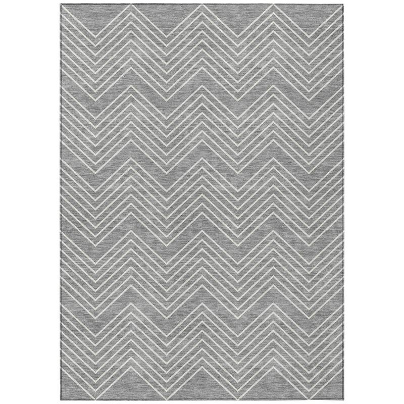 Machine Washable Indoor/ Outdoor Modern Chevron Chantille Rug
