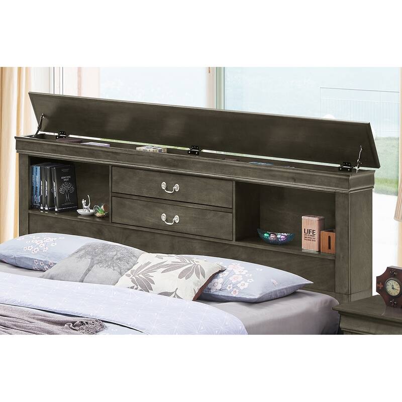 King Platform Bed with Storage Drawers - 87" - Gray