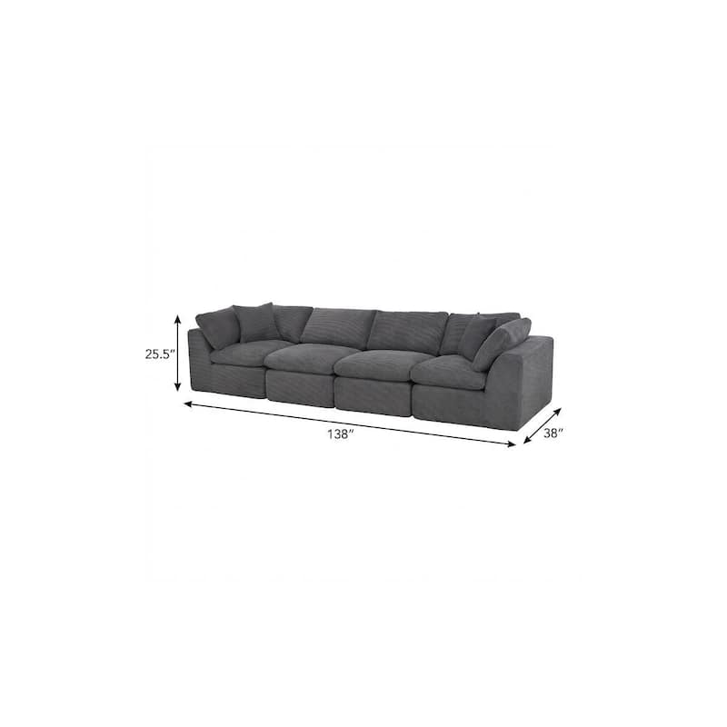 HomeRoots 138" Dark Gray Corduroy Modular Sofa With Toss Pillows