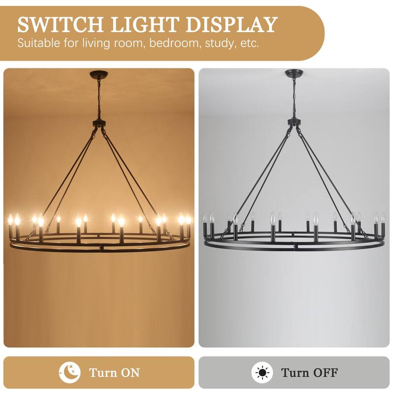 16-Light Candlestick Circle Wagon Wheel Chandelier Linear Island Chandelier Lighting for Kitchen Island