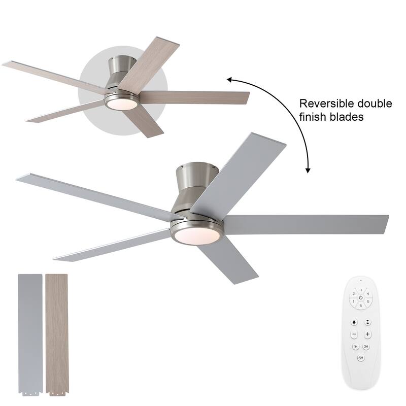 YUHAO AeroLite 48 in. Indoor White Low Profile Standard Ceiling Fan with Bright White Integrated LED Light Kit, Remote Included