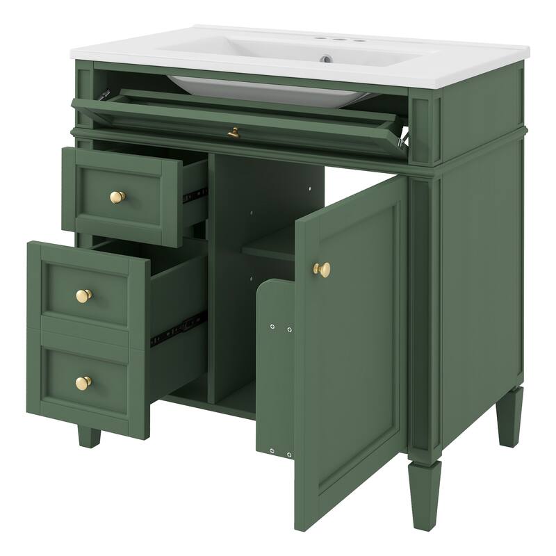 Bathroom Vanity Cabinet with Door Rack, Drawers of Different Sizes, Metal Textured Knobs, Roman Leg Design and Adjustable Shelf
