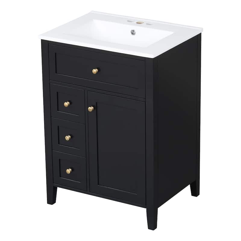 24" Bathroom Vanity with Sink Set Bathroom Storage Cabinet with 3 Drawers and Adjustable Shelves
