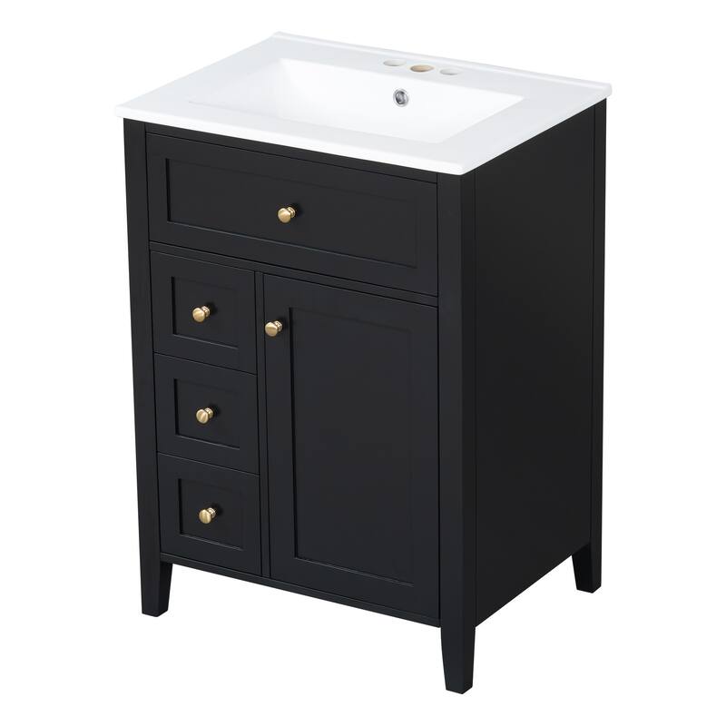 Roomfitters 24" Bathroom Vanity with Sink, Solid Wood Legs, 4 Drawers & Cabinet with Adjustable Shelf