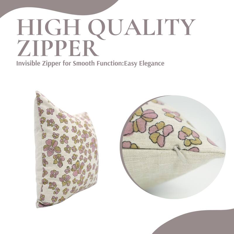 Fabdivine Floral Throw Fall Summer Décor Pink Pillow Cover Handmade Linen, for Farmhouse Guest Room or Couch, Custard Apple