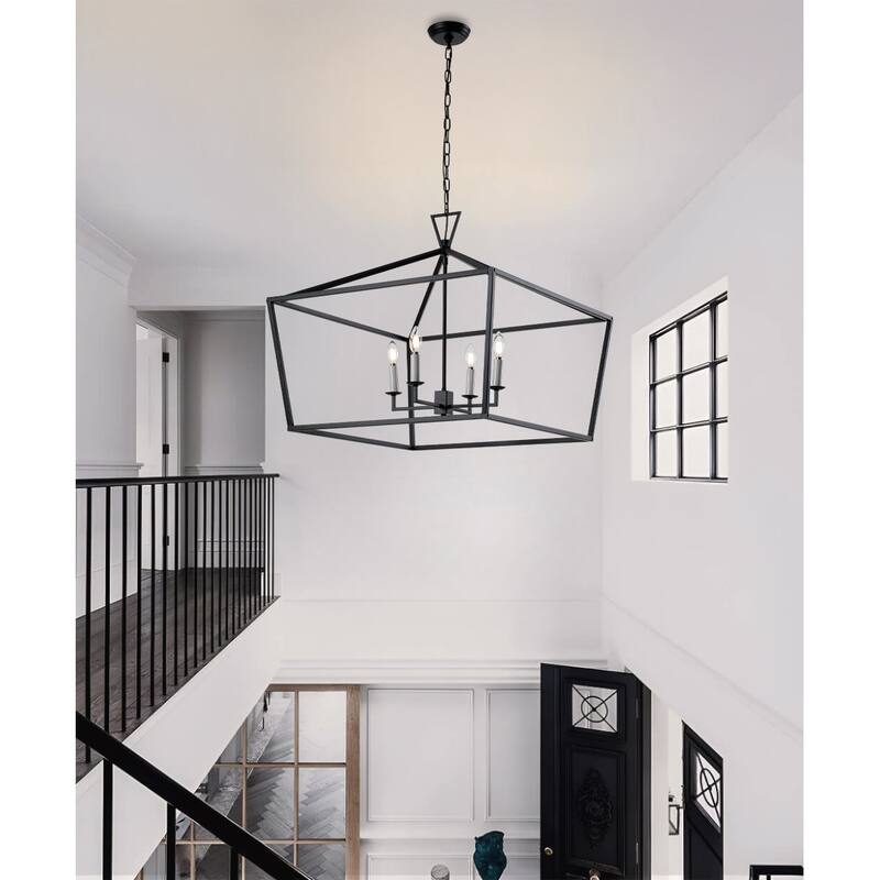 28 Inch Wide 4 Light Rustic Aged Iron Lantern Open Frame Chandelier