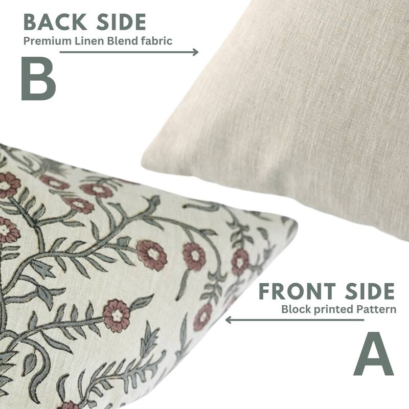 Fabdivine Block Print Floral Pillow Cover 14x20 Inch for Sofa Wine Chair Bed Boho Farmhouse Décor Rectangle Cushioncase, Shehjan