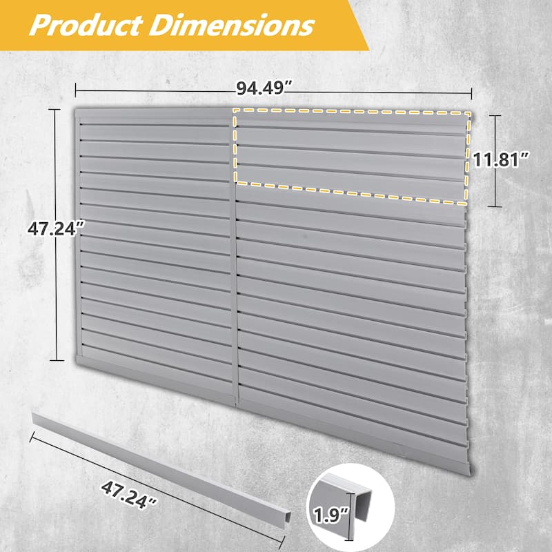 Heavy Duty PVC Slatwall Garage Organizer 8x4 ft with 10 Panels, Wall-Mounted Tool Storage System - 94.49"L x 47.24"W x 0.25"H