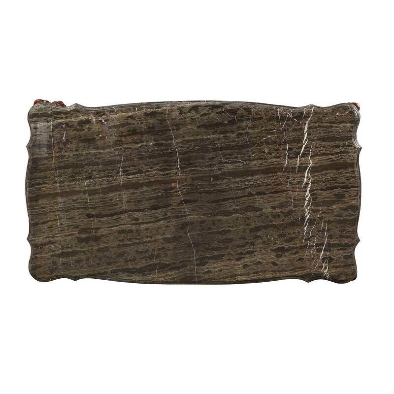 Traditional Style Rectangular Wood and Marble Coffee Table, Walnut Brown