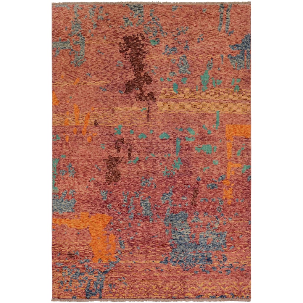 Shabby Chic Balochi Beck Purple/Blue Hand Knotted Wool Rug - 4'11'' x 8'1''