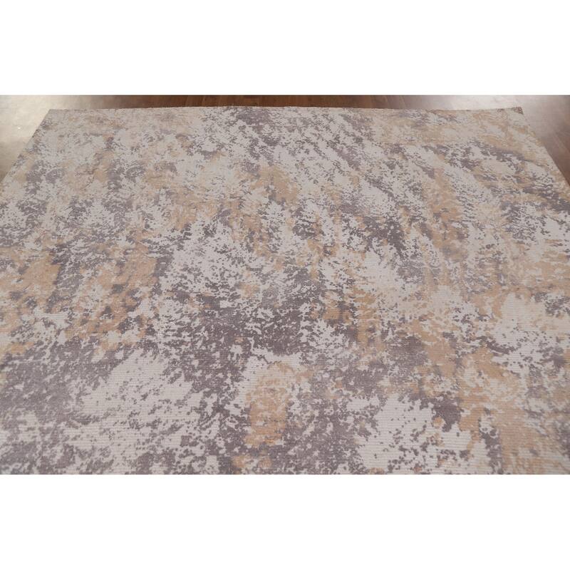 Abstract Modern Area Rug Hand-Knotted Beige Wool Carpet - 7'9"x 9'9"