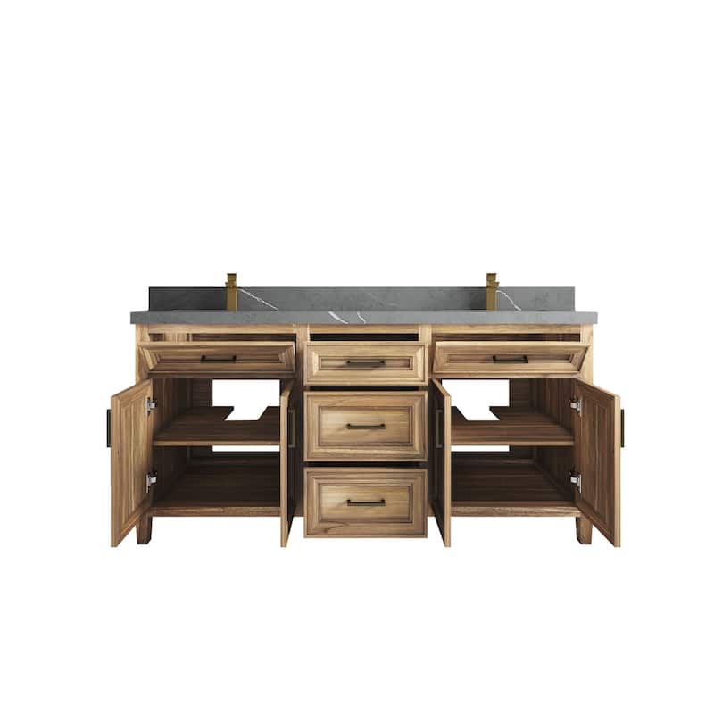 Willow Collections 72 in. W x 22 in. D Santa Monica Teak Double Sink Bathroom Vanity with Countertop