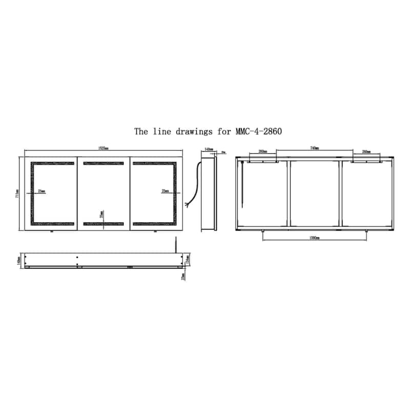 Modern Mirrors Europa III 28x60 inch 3 Door Bathroom Mirror Cabinet - 28*60