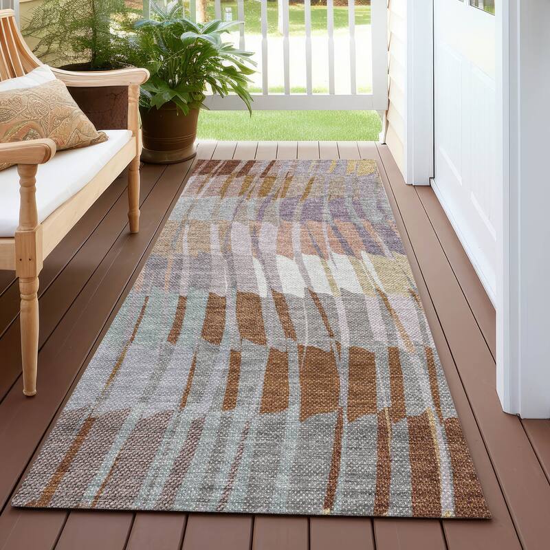Machine Washable Indoor/ Outdoor Casual Stripe Chantille Rug - Copper - 2'3" x 7'6"