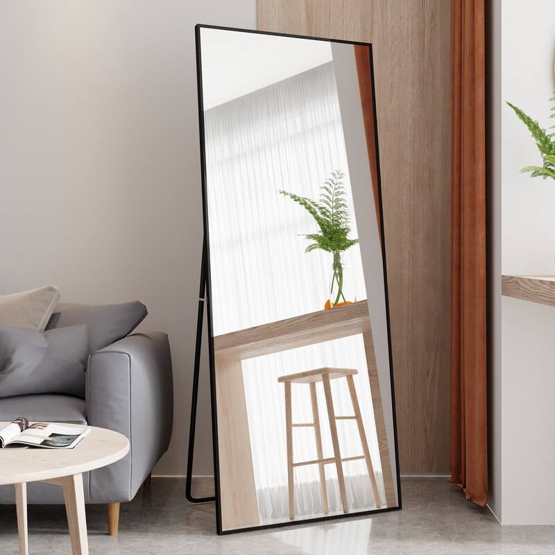 71" x 32" Tall Full Length Tempered Mirror with Stand, Gold Wall Mounting Full Body Mirror