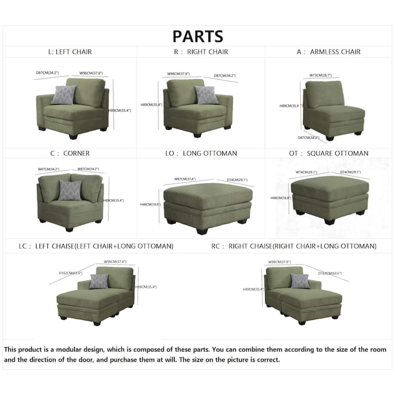5 PCS Corduroy Flexible Combination Sectional Sofa Couch
