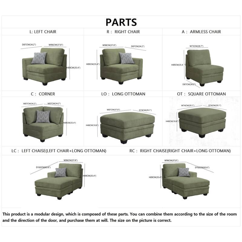 9PCS Corduroy Flexible Combination Sectional Sofa Couch