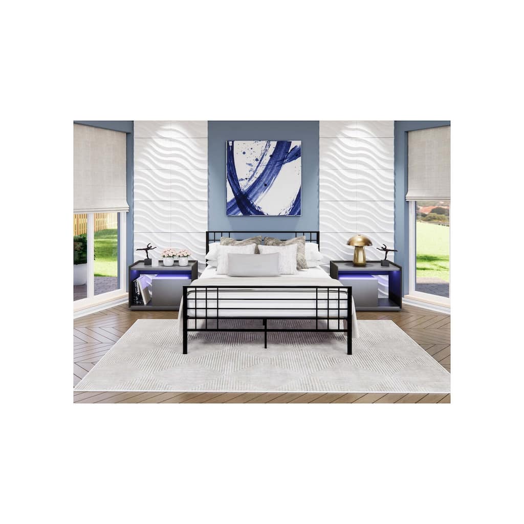 Queen Bed Frame with Metal Legs - Sturdy Platform Bed - Modern Bedroom Furniture