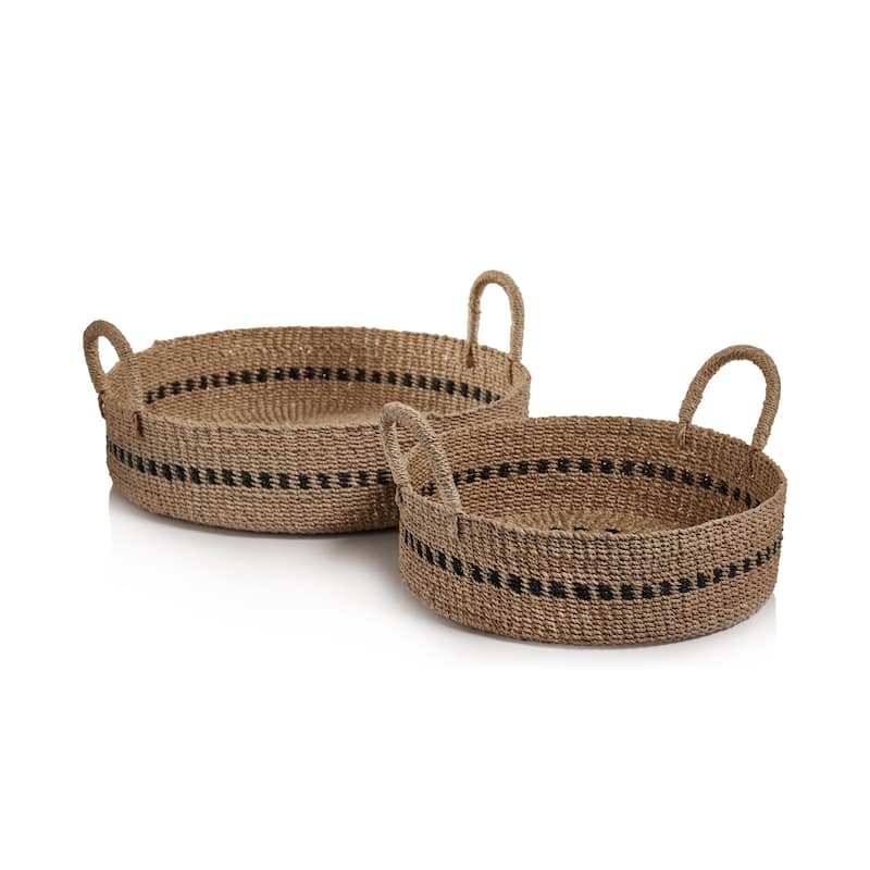 Cadiz Abaca Basket Trays with Black Accent, Set of 2