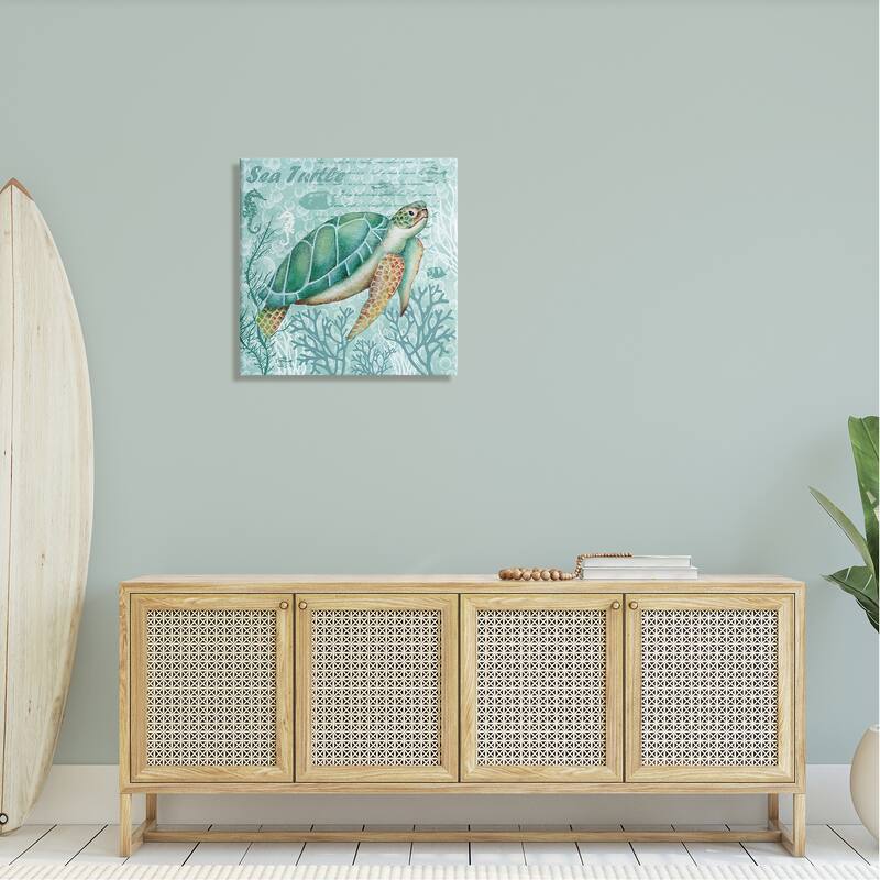 Stupell Sea Turtle Detailed Coral Silhouettes Fancy Script Canvas Wall Art, Design by Emma Leach
