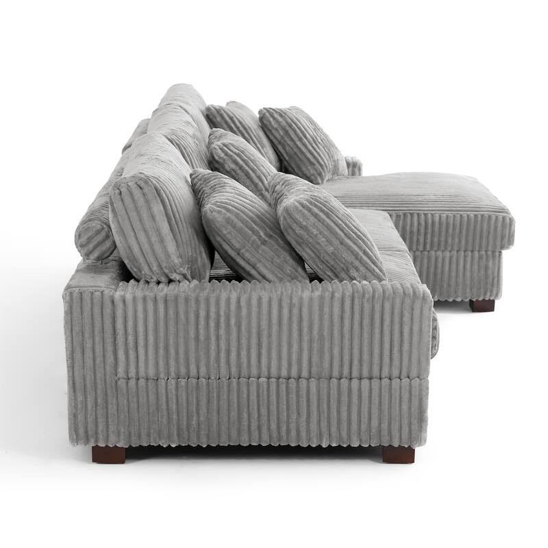 118.3" W Plush Corduroy Square Arm Upholstered Sectional Modular Sofa