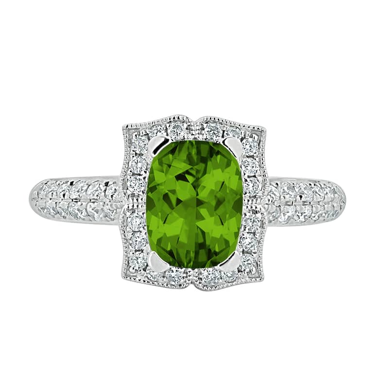 Auriya 1 3/8ct Fancy Cushion-cut Peridot Halo Diamond Engagement Ring 1/3ctw 14k Gold