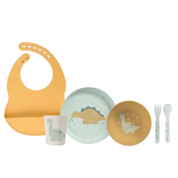 slide 2 of 6, Wild Dinos 6 Pieces Feeding Set with Silicone Bib