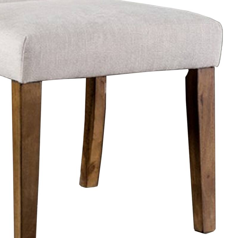 Jule Side Chairs Set of 2, Brown Solid Wood, Soft White Fabric Upholstery