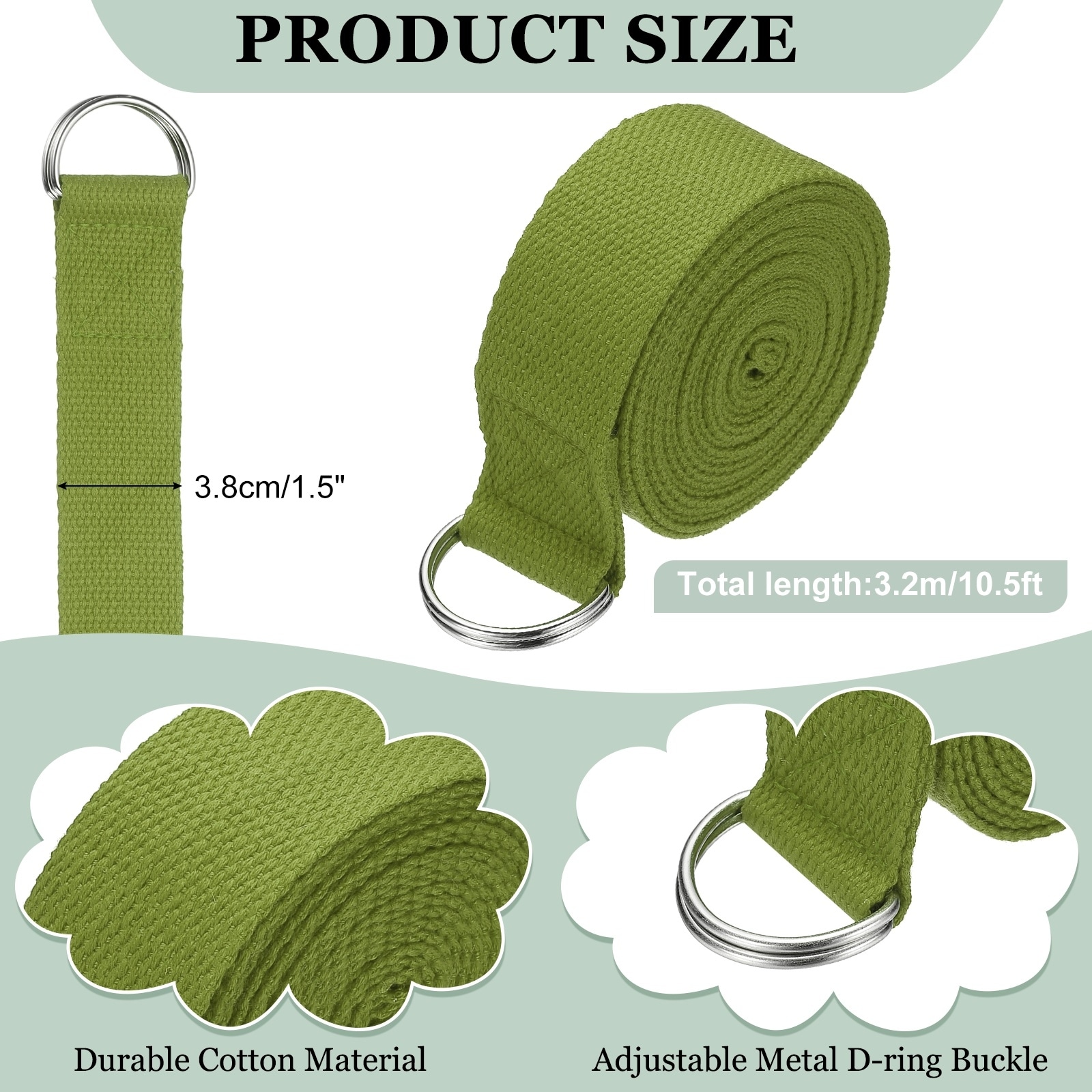 Yoga Strap for Stretching, Athletic Stretch Band with Adjustable Metal D Ring Buckle Yoga Bands