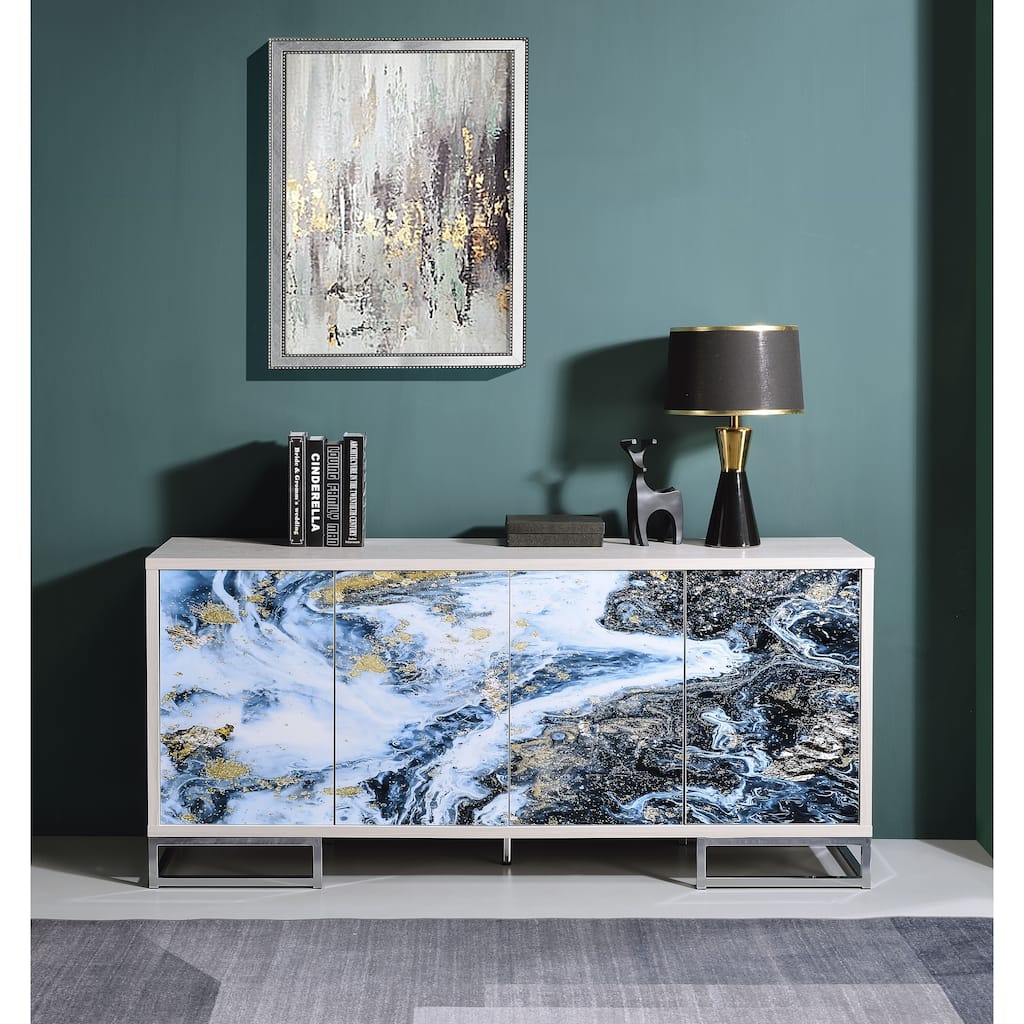 Liam Blue Marble Paint & Chrome Finish Console Cabinet