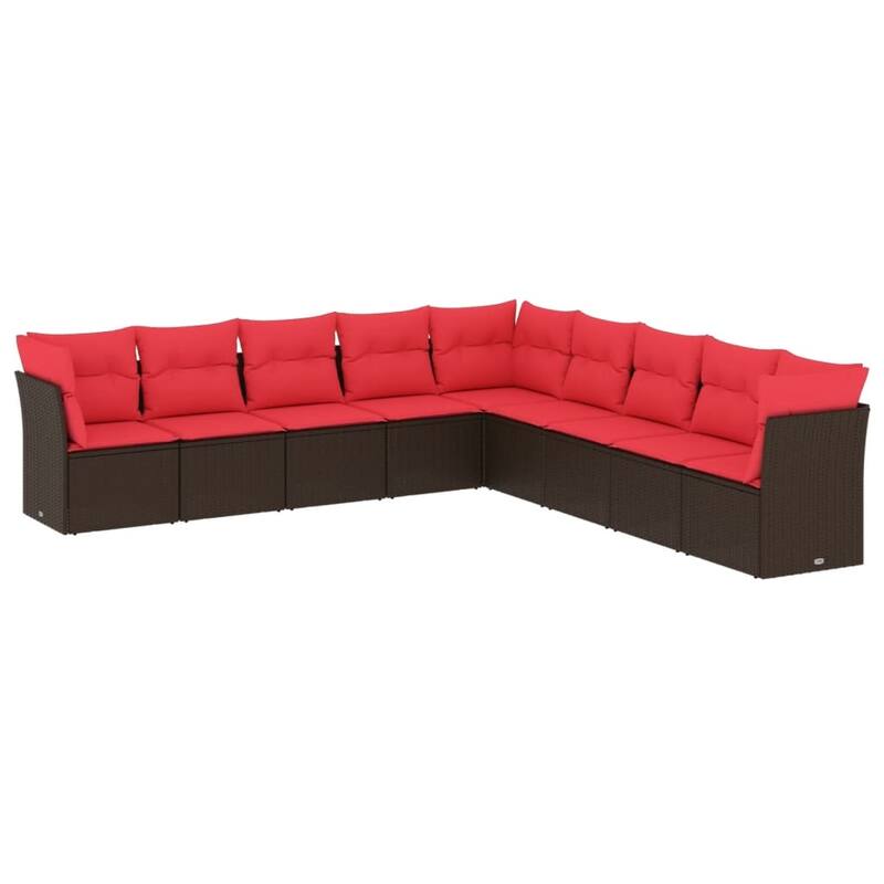vidaXL 9/10 Piece Patio Sofa Set with Cushions Black/Brown/Gray Poly Rattan - 21.7 x 24.4 x 27.2