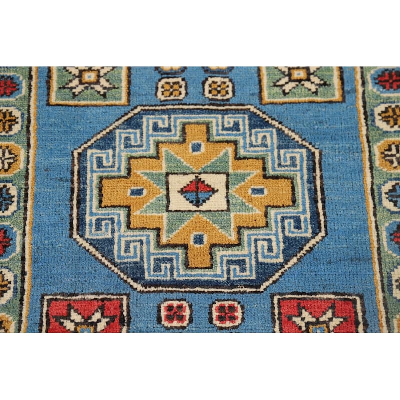 Blue Kazak Runner Rug Hand-Knotted Wool Carpet - 2'9" x 9'3"