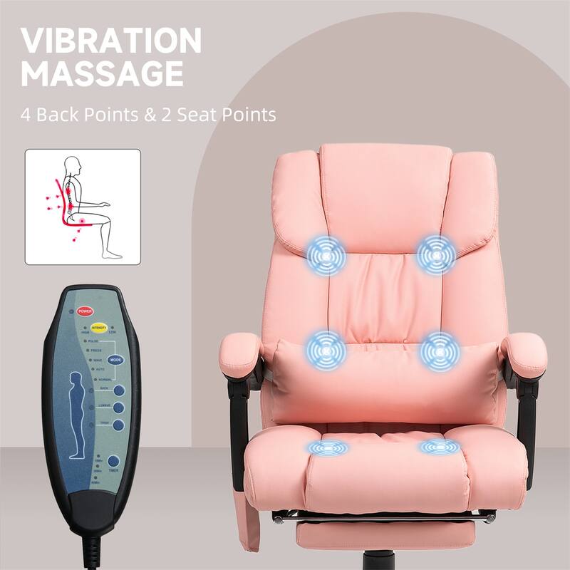 Adjustable Recliner Office Chair with Footrest Vibration Massage and High Back Swivel Wheels - 26" W x 29.5" D x 44"-48" H