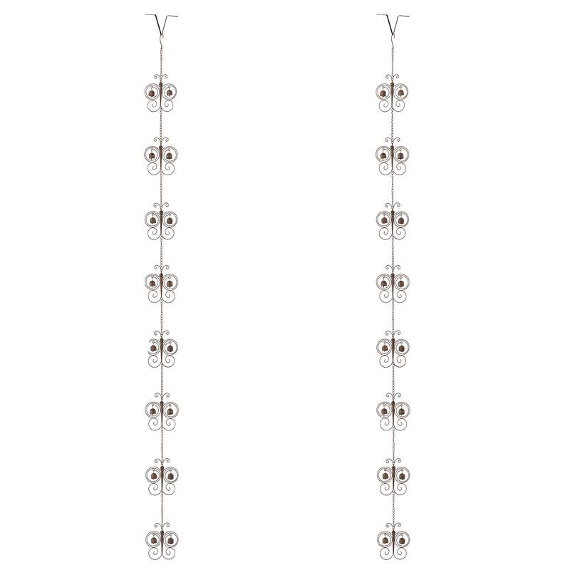 Glitzhome 8.5ft 8-Piece Faux Copper Butterfly Shaped Rain Chain with V-Shaped Gutter Clip - 2-Piece