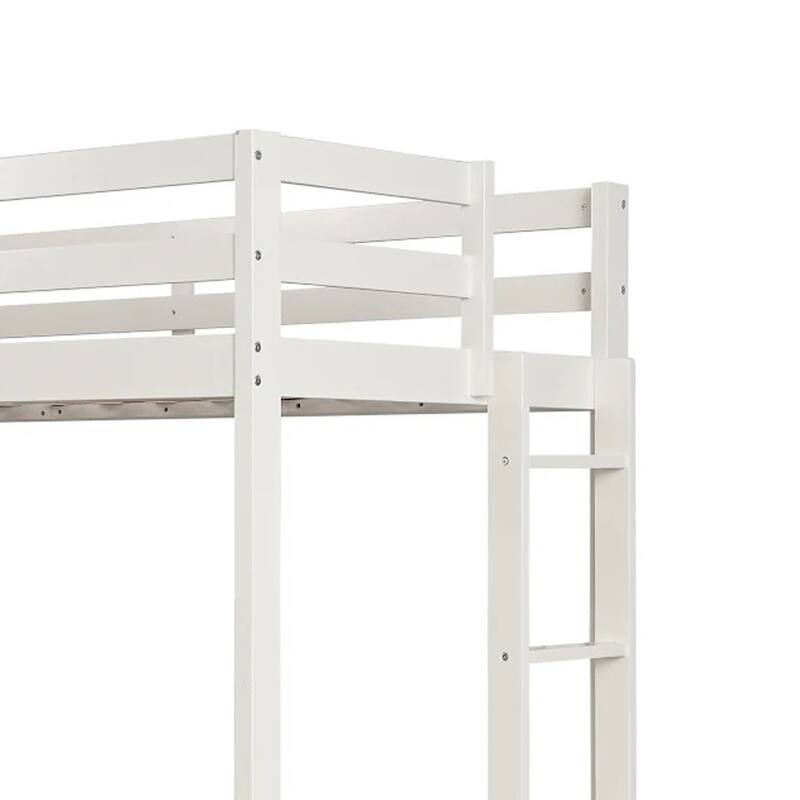 Furniture of America Elyra Modern Twin White Solid Pinewood Loft Bed with 3-Drawer Cabinet